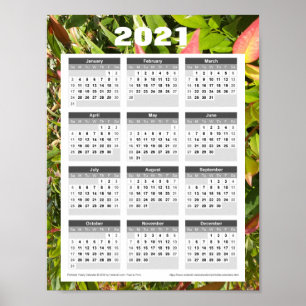 2021 Muurkalender. Groene Bladeren Poster