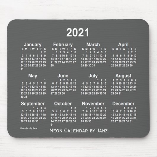 2021 Neon Charcoal Calendar van Janz Muismat (Voorkant)