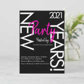 2021 Neon New Years Party Pink White Typografie Kaart (Staand voorkant)