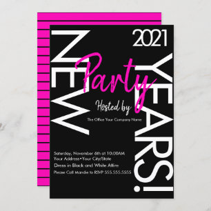 2021 Neon New Years Party Pink White Typografie Kaart