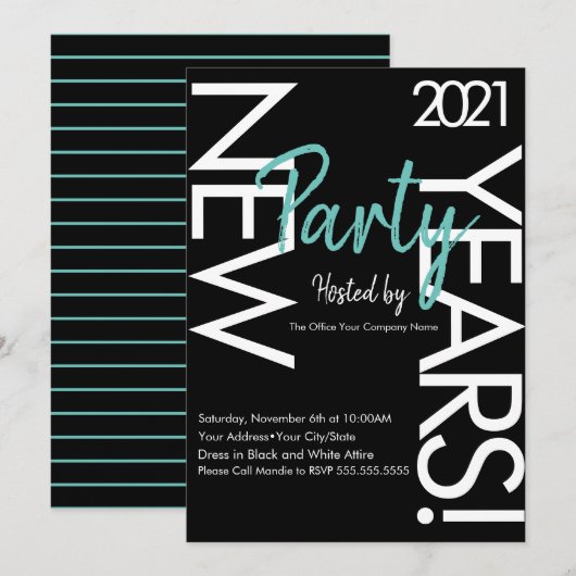 2021 New Years White Blauwgroen Typography Company Kaart (Voorkant / Achterkant)