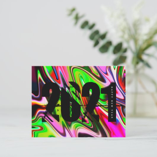 2021 Nieuwe Jaren Trippy Liquid Bold Font Briefkaart (Staand voorkant)