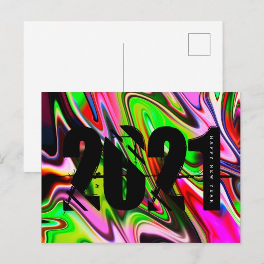 2021 Nieuwe Jaren Trippy Liquid Bold Font Briefkaart (Voorkant / Achterkant)