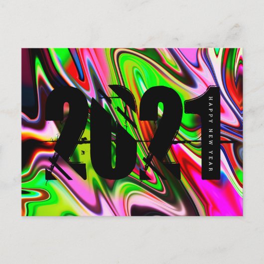 2021 Nieuwe Jaren Trippy Liquid Bold Font Briefkaart (Voorkant)