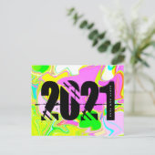 2021 Nieuwe jaren Trippy Neon Liquid Bold Font Briefkaart (Staand voorkant)