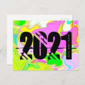 2021 Nieuwe jaren Trippy Neon Liquid Bold Font Briefkaart (Voorkant / Achterkant)