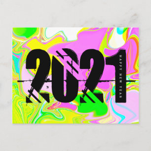 2021 Nieuwe jaren Trippy Neon Liquid Bold Font Briefkaart