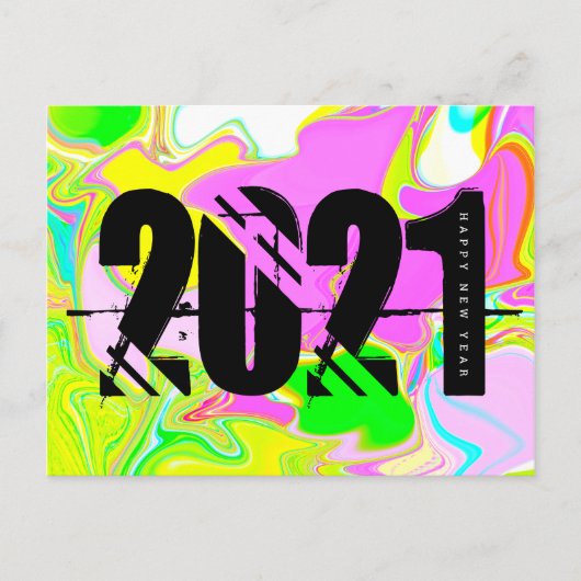 2021 Nieuwe jaren Trippy Neon Liquid Bold Font Briefkaart (Voorkant)