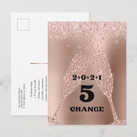 2021 Nieuwjaar van het Roos Gold Champagne Toast Feestdagenkaart (Voorkant / Achterkant)