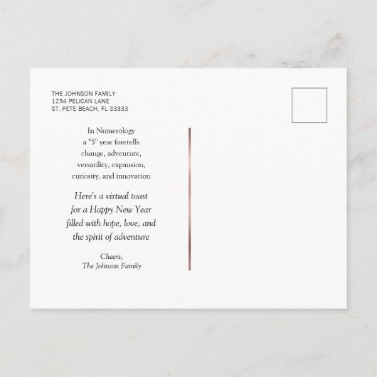 2021 Nieuwjaar van het Roos Gold Champagne Toast Feestdagenkaart (Achterkant)