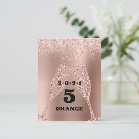 2021 Nieuwjaar van het Roos Gold Champagne Toast Feestdagenkaart (Staand voorkant)