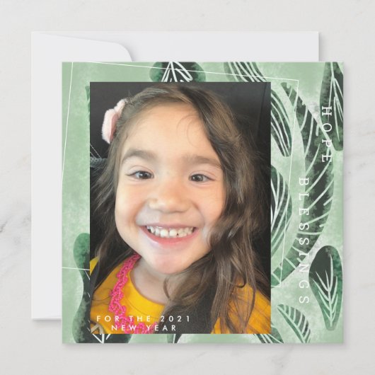 2021 Nieuwjaars handgetekende botanische plant gro Kaart (Voorkant)