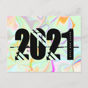 2021 Nieuwjaars Trippy Liquid Bold Lettertype Holo Briefkaart