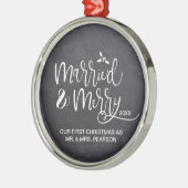 2021 Ons eerste kersthuwelijk met Merry Chalkboard Metalen Ornament (Links)