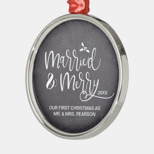 2021 Ons eerste kersthuwelijk met Merry Chalkboard Metalen Ornament (Links)