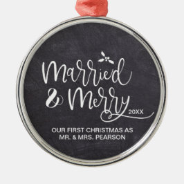 2021 Ons eerste kersthuwelijk met Merry Chalkboard Metalen Ornament