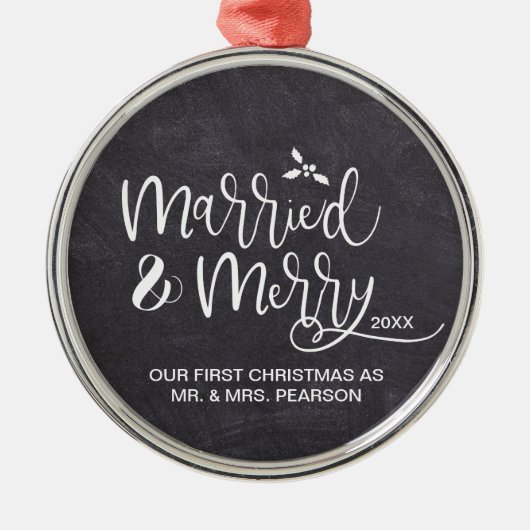 2021 Ons eerste kersthuwelijk met Merry Chalkboard Metalen Ornament (Voorkant)