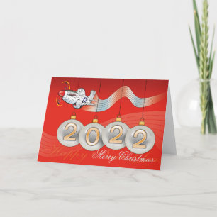 2021, P-51 mustang, kerstkaart, bewerkbare tekst  Feestdagen Kaart