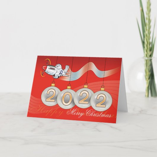 2021, P-51 mustang, kerstkaart, bewerkbare tekst Feestdagen Kaart (Voorkant)