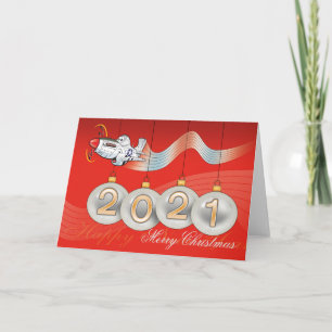 2021, P-51 mustang, kerstkaart, bewerkbare tekst Feestdagen Kaart