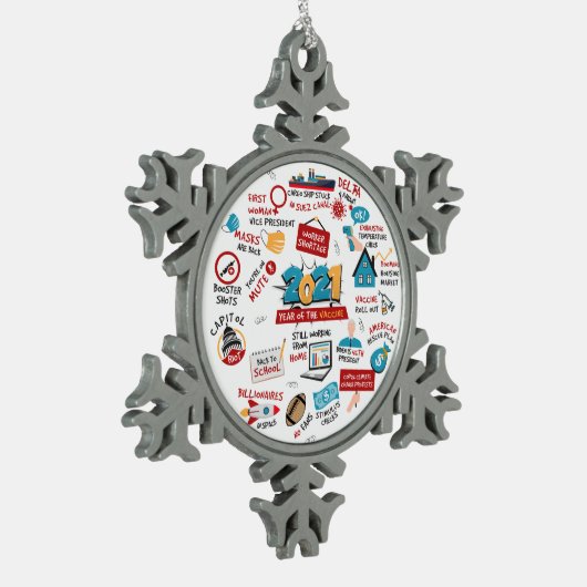 2021 Pandemisch jaar Vaccin Memorabilia Kerstmis Tin Sneeuwvlok Ornament (Links)