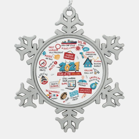 2021 Pandemisch jaar Vaccin Memorabilia Kerstmis Tin Sneeuwvlok Ornament (Voorkant)