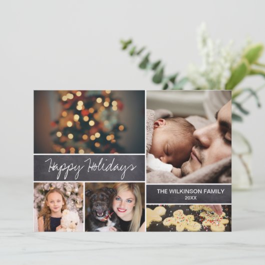 2021 Prettige feestdagen Photo Collage Chalkboard Feestdagenkaart (Staand voorkant)