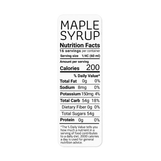 2021 Retouradres: Maple Syrup Nutrition White Etiket (Voorkant)