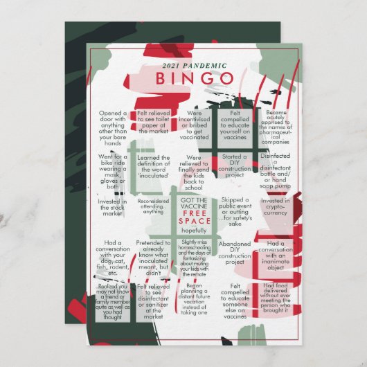 2021 Rona Pandemic BINGO Funny Flat Kerstcard Feestdagenkaart (Voorkant / Achterkant)