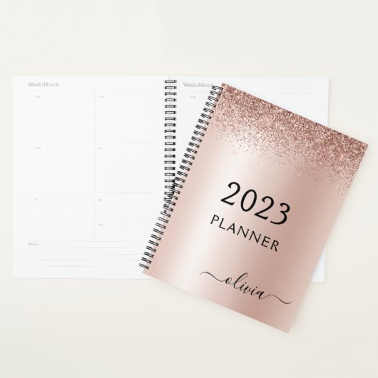 2021 Roos Gold Blush Pink Glitter Monogram Planner (Display)