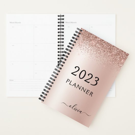 2021 Roos Gold Blush Pink Glitter Monogram Planner (Display)