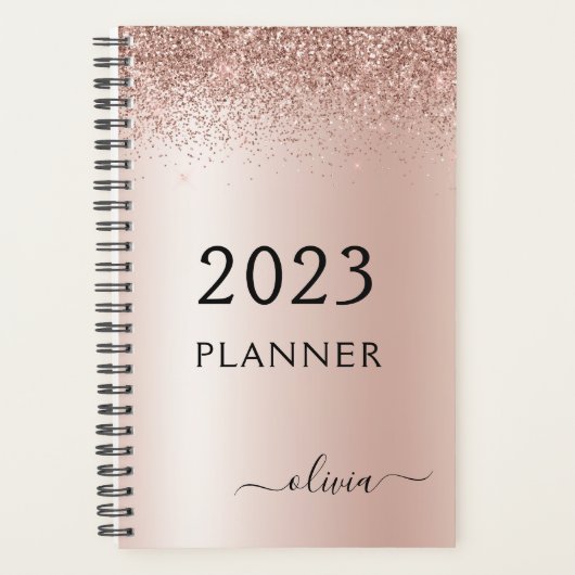 2021 Roos Gold Blush Pink Glitter Monogram Planner (Voorkant)