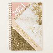 2021 Roos Goud Roze Faux Marmer Trendy Planner (Voorkant)