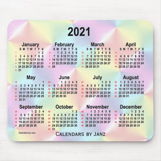2021 Satin Rainbow 52 Weeks Agenda van Janz Muismat (Voorkant)