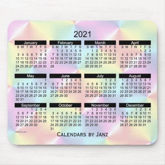 2021 Satin Rainbow Bold Calendar van Janz Muismat (Voorkant)