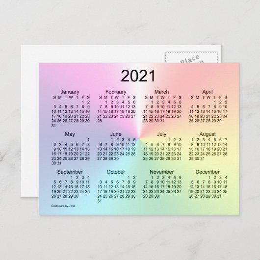 2021 Shimmer Mini Kalender van Janz Briefkaart (Voorkant / Achterkant)