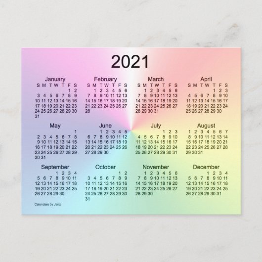 2021 Shimmer Mini Kalender van Janz Briefkaart (Voorkant)