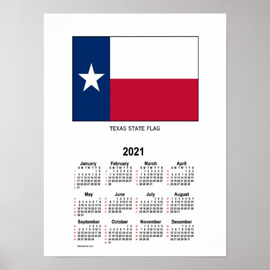 2021 Texas State Flag 52 weken kalender van Janz Poster (Voorkant)