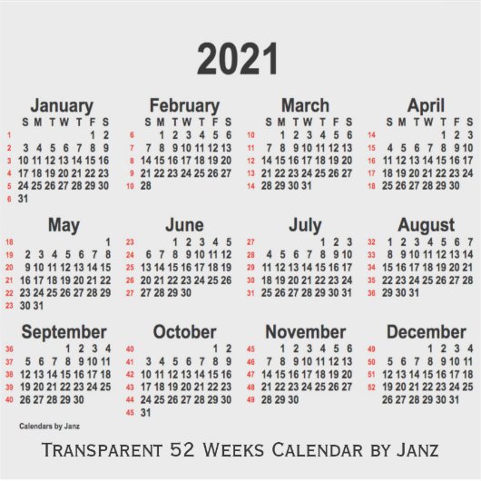 2021 Transparant 52 Weken Kalender door Janz Sticker (Voorkant)
