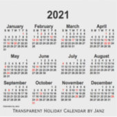 2021 Transparante Vakantiekalender door Janz Sticker (Voorkant)