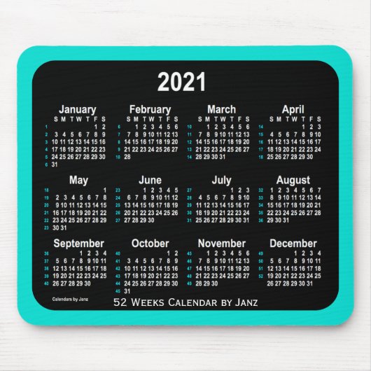 2021 Turquoise Neon 52 weken agenda van Janz Muismat (Voorkant)