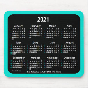 2021 Turquoise Neon 52 Weken Kalender van Janz Muismat