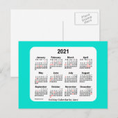 2021 Turquoise Vakantie Mini Kalender door Janz Feestdagenkaart (Voorkant / Achterkant)