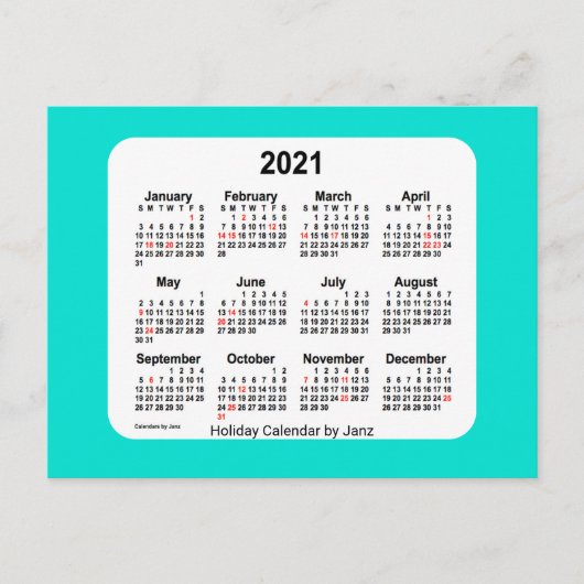 2021 Turquoise Vakantie Mini Kalender door Janz Feestdagenkaart (Voorkant)