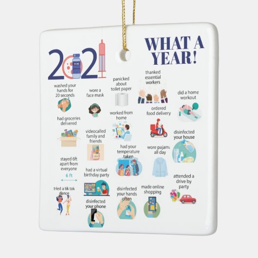 2021 vaccin wat een jaar geïllustreerd keramisch ornament (Links)