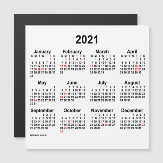 2021 Vakantiekalender door Janz 5x5 Magnet (Voorkant / Achterkant)