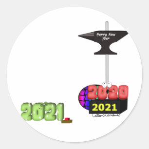 2021 verplettert 2020 met Gelukkig Nieuwjaar Aambe Ronde Sticker