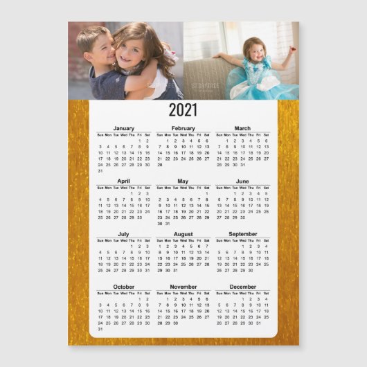 2021 Voljaar Kalender Twee Foto's Goud Magnetisch (Voorkant)