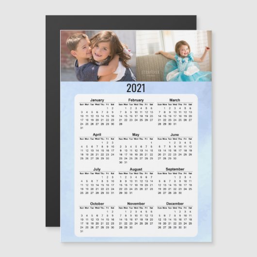 2021 Voljaar Kalender Twee Foto's Magnetische Kaar (Voorkant / Achterkant)