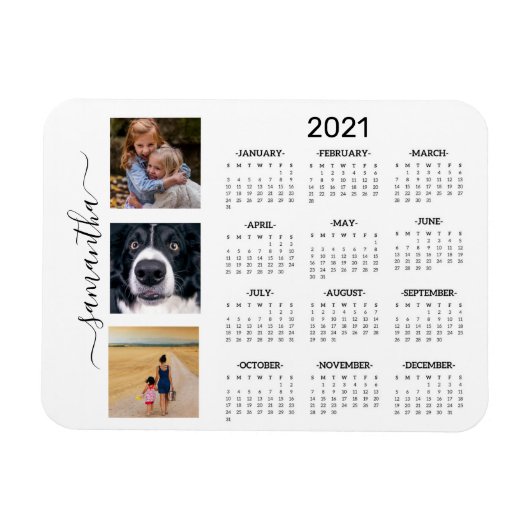 2021 Volledig jaar kalender foto-monogram handgesc Magneet (Horizontaal)